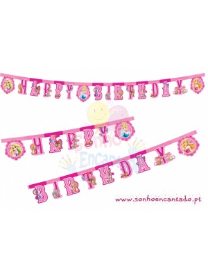 Bandeirola Happy Birthday Princesas Disney
